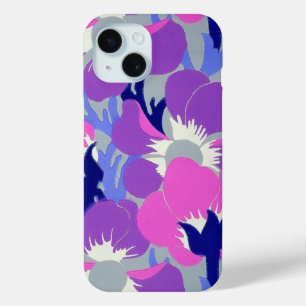 抽象芸術フローラの喜び – 紫と灰色 iPhone 15ケース