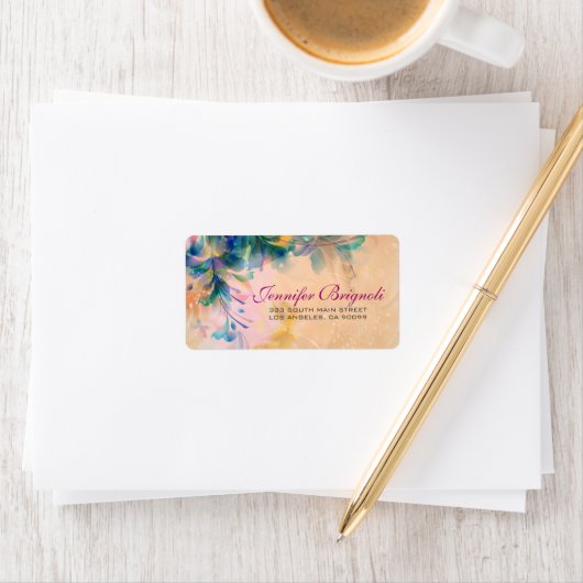 抽象芸術フローラの背景の青とベージュラベル ラベル (インサイチュ)