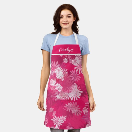 抽象芸術フローラはピンクと白の名前 エプロン (着用した状態)
