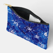 抽象芸術フローラアートパターンブルーホワイト花 アクセサリーポーチ (見開き)