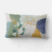 抽象芸術フローライン青、セージ金ゴールド腰枕 ランバークッション (裏面)