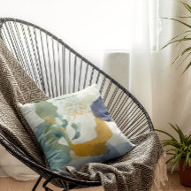 抽象芸術フローライン青、セージ金ゴールド装飾用クッション