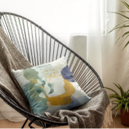 抽象芸術フローライン青、セージ金ゴールド装飾用クッション クッション