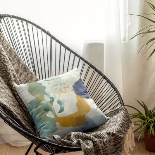 抽象芸術フローライン青、セージ金ゴールド装飾用クッション クッション