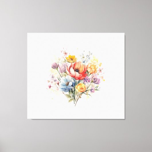 抽象芸術フローラウォーターカラーカラフルブーケ キャンバスプリント (正面)