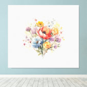 抽象芸術フローラウォーターカラーカラフルブーケ キャンバスプリント (インサイチュ (ウッドフロア))