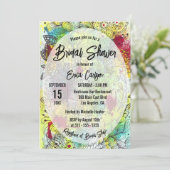 抽象芸術フローラウォーターカラーラインアートブライダルシャワー 招待状 (スタンド正面)