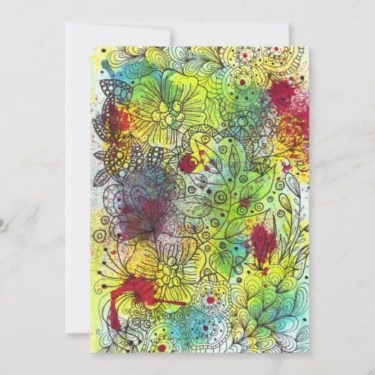 抽象芸術フローラウォーターカラーラインアートブライダルシャワー 招待状 (裏面)