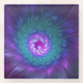 抽象芸術フローラカラフル美しいフラワー ガラスコースター (正面)