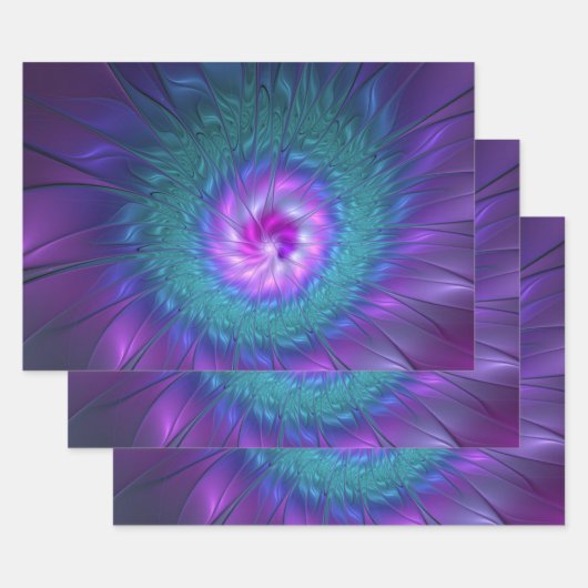 抽象芸術フローラカラフル美しいフラワー ラッピングペーパーシート (セット)