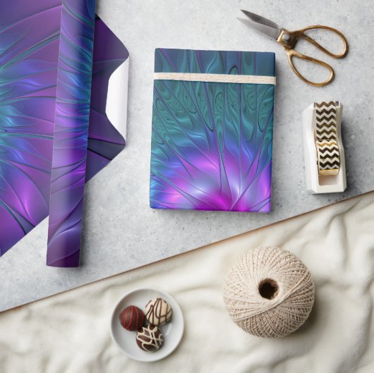 抽象芸術フローラカラフル美しいフラワー ラッピングペーパー (クラフト)