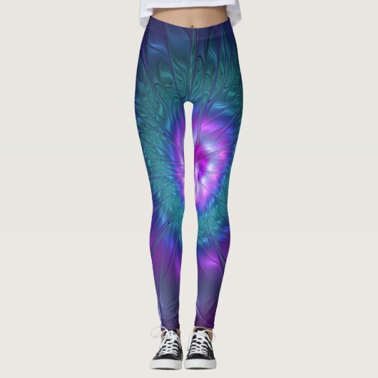 抽象芸術フローラカラフル美しいフラワー レギンス (正面)