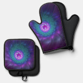 抽象芸術フローラカラフル美しいフラワー 鍋つかみ&鍋敷きセット (正面/裏面)