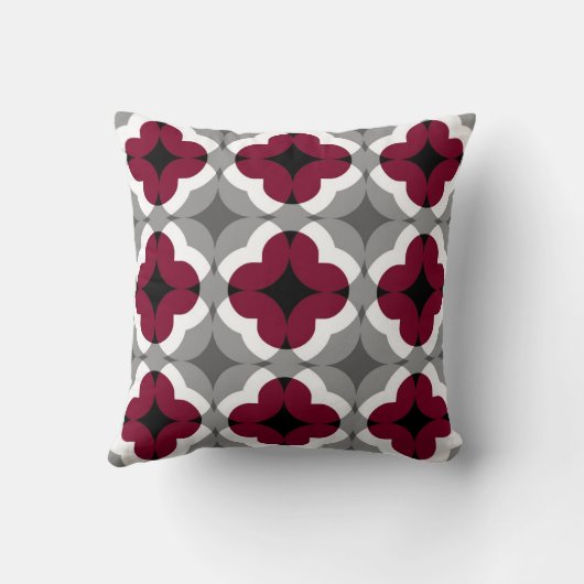 抽象芸術フローラクローバーの赤と灰色 クッション (裏面)