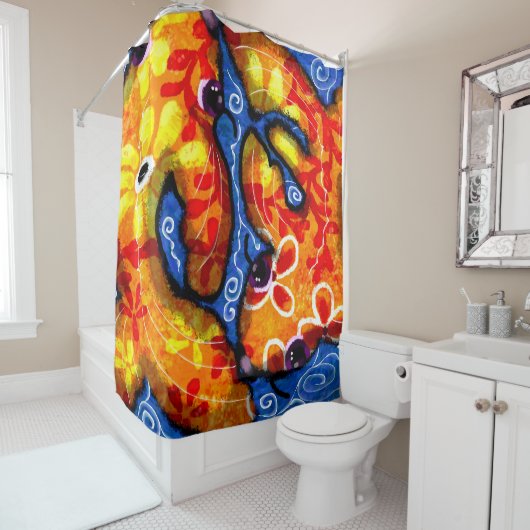 抽象芸術フローラコイフィッシュオレンジイエローレッドブルー シャワーカーテン (インサイチュ)