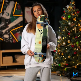 抽象芸術フローラジオメトリック（オレンジ色と緑） スケートボード