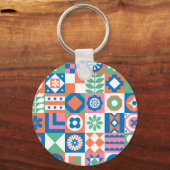 抽象芸術フローラスカンジナビアフォークパターン キーホルダー (裏面)