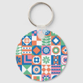 抽象芸術フローラスカンジナビアフォークパターン キーホルダー (裏面)