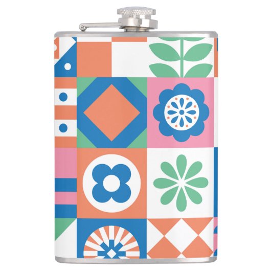 抽象芸術フローラスカンジナビアフォークパターン フラスク (正面)