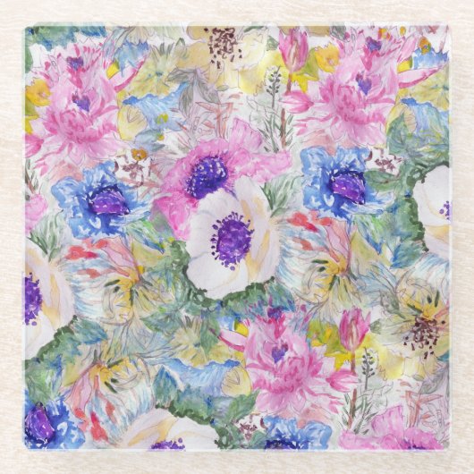 抽象芸術フローラスケッチ水彩手絵を描 ガラスコースター (正面)