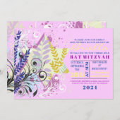 抽象芸術フローラスターバルミツワー招待状 招待状 (正面/裏面)