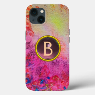 抽象芸術フローラスワーズパープルジェムストーンモノグラム iPhone 13ケース