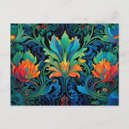 抽象芸術フローラスワールタペストリーはっきりしたヴィヴィッドカラフル ポストカード (正面)
