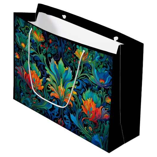 抽象芸術フローラスワールタペストリーはっきりしたヴィヴィッドカラフル ラージペーパーバッグ (正面アングル)