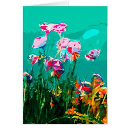 抽象芸術フローラターコイズ紫、ピンクカード