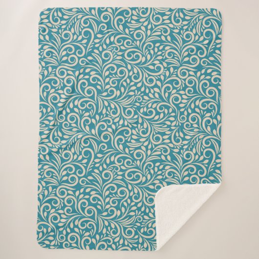 抽象芸術フローラダークシアンパターン シェルパブランケット (正面)
