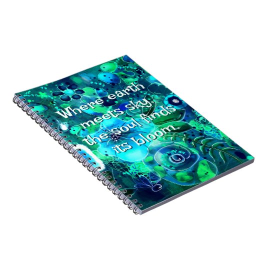 抽象芸術フローラティール(緑がかった色)ブルーグリーンパーソナライズされた ノートブック (右側)