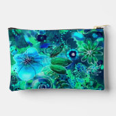 抽象芸術フローラティール(緑がかった色)ブルーグリーン花花 アクセサリーポーチ (裏面)