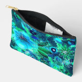 抽象芸術フローラティール(緑がかった色)ブルーグリーン花花 アクセサリーポーチ (見開き)