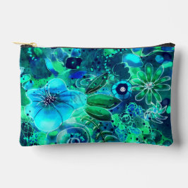 抽象芸術フローラティール（緑がかった色）ブルーグリーン花花 アクセサリーポーチ