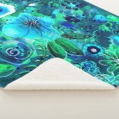 抽象芸術フローラティール(緑がかった色)ブルーグリーン花花 シェルパブランケット (3/4)