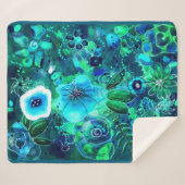 抽象芸術フローラティール(緑がかった色)ブルーグリーン花花 シェルパブランケット (正面(横))