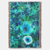 抽象芸術フローラティール(緑がかった色)ブルーグリーン花花 スローブランケット (正面縦)