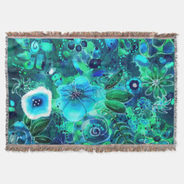 抽象芸術フローラティール（緑がかった色）ブルーグリーン花花 スローブランケット