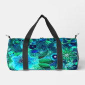抽象芸術フローラティール（緑がかった色）ブルーグリーン花花 ダッフルバッグ (正面)