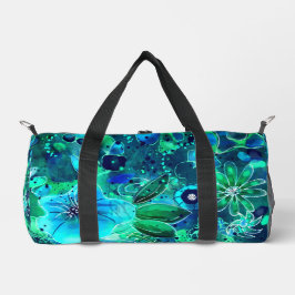 抽象芸術フローラティール（緑がかった色）ブルーグリーン花花 ダッフルバッグ