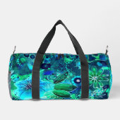 抽象芸術フローラティール（緑がかった色）ブルーグリーン花花 ダッフルバッグ (裏面)