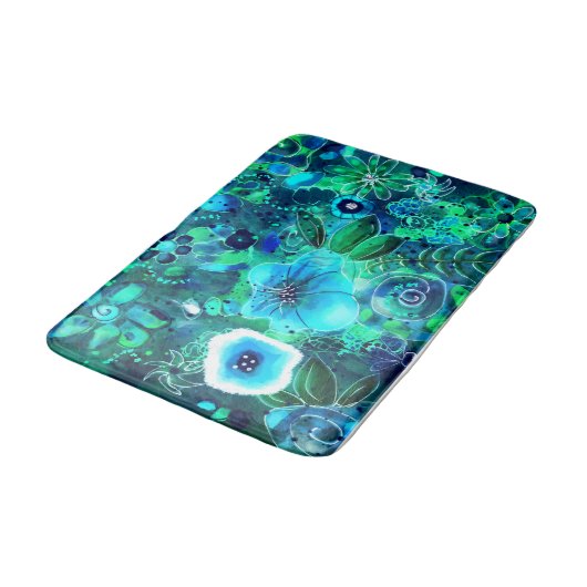 抽象芸術フローラティール(緑がかった色)ブルーグリーン花花 バスマット (アングル)