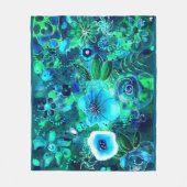 抽象芸術フローラティール（緑がかった色）ブルーグリーン花花 フリースブランケット (正面)