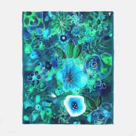 抽象芸術フローラティール（緑がかった色）ブルーグリーン花花 フリースブランケット