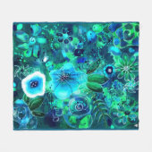 抽象芸術フローラティール（緑がかった色）ブルーグリーン花花 フリースブランケット (正面(横))