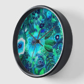 抽象芸術フローラティール(緑がかった色)ブルーグリーン花花 壁時計 (傾斜)