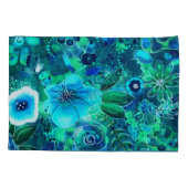 抽象芸術フローラティール（緑がかった色）ブルーグリーン花花 枕カバー (裏面)