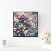 抽象芸術フローラデザインと真珠 スクエア壁時計 (ホーム)