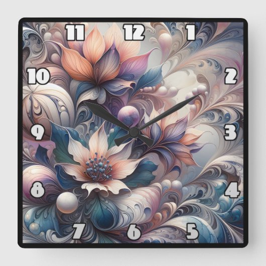 抽象芸術フローラデザインと真珠 スクエア壁時計 (正面)