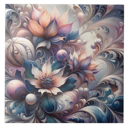 抽象芸術フローラデザインと真珠 タイル (正面)